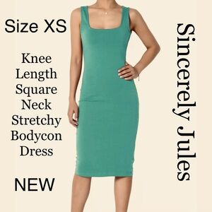 💚 Bodycon Silky Stretch Dress Square Neck Slip Sleeveless 👠